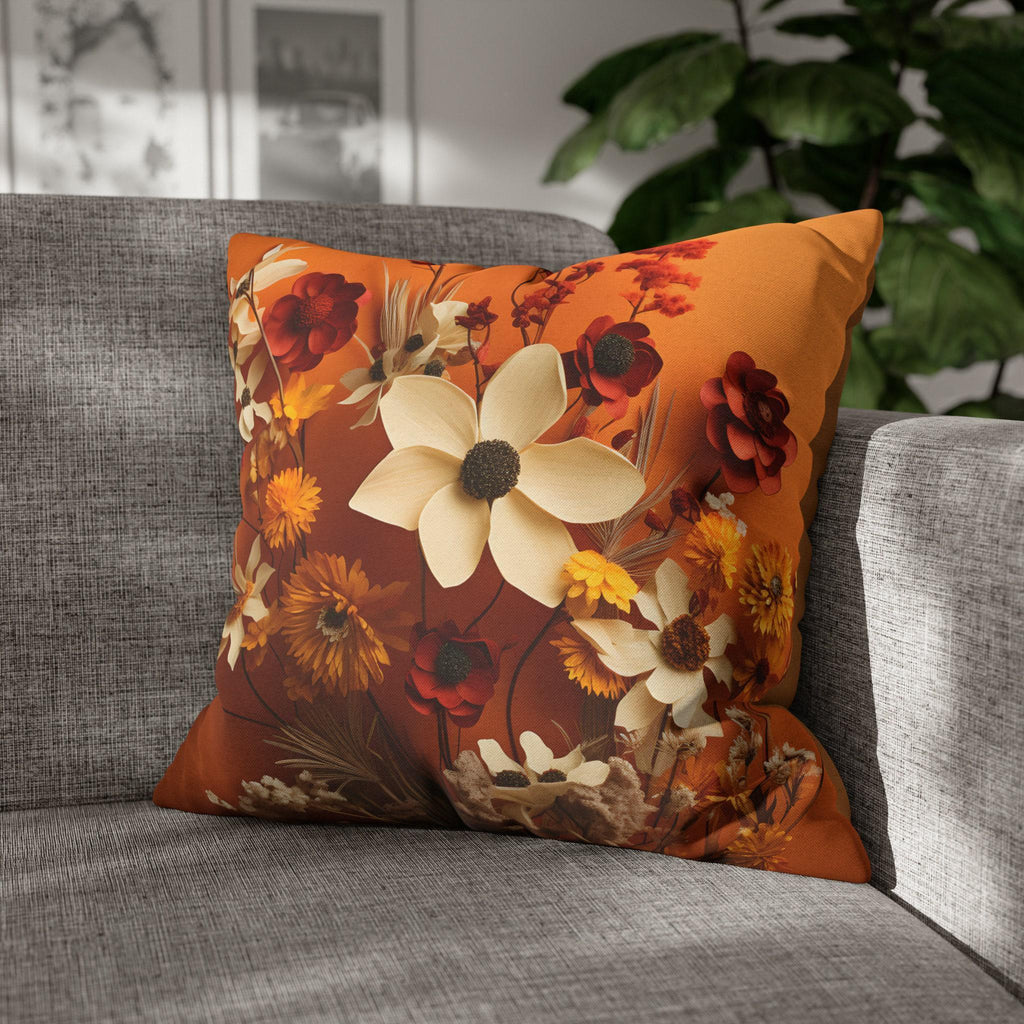 Autumn Wildflower Pumpkin Throw Pillow: Fall Decor, Sofa or Bed