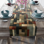 Geometric Abstract Table Runner: Earthy Muted Tones, Modern Rustic Decor, Hand-painted Effect