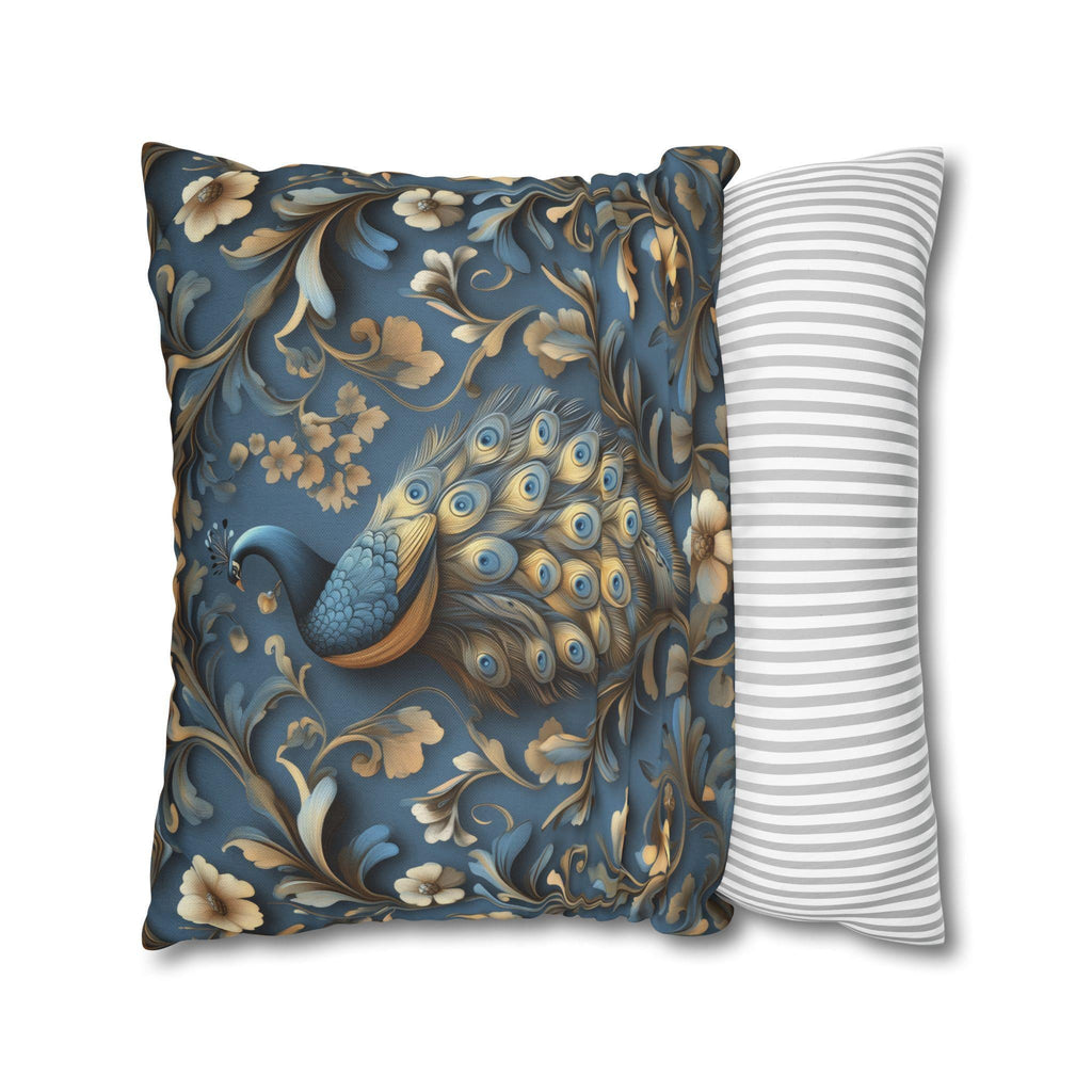 Elegant William Morris Peacock Pillow Cover: Vintage Arts & Crafts Blue Gold Bird Cushion Design