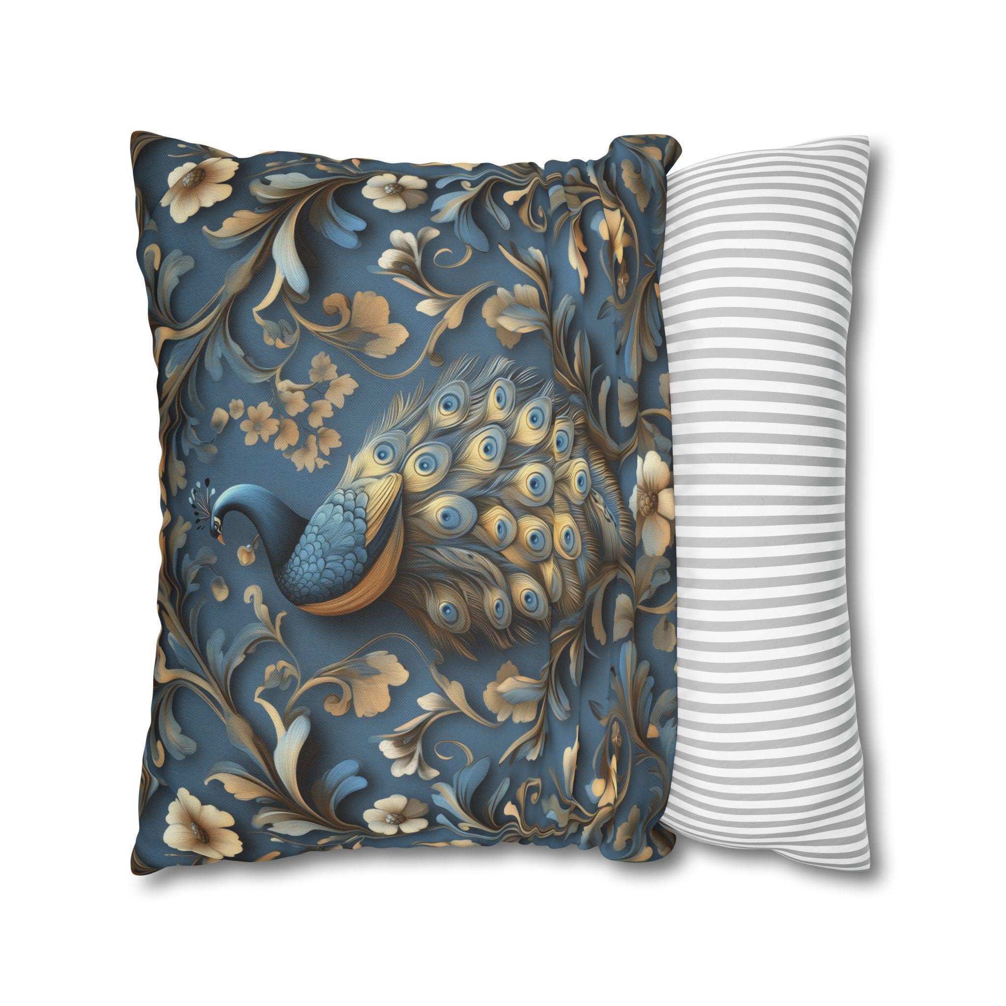 Elegant William Morris Peacock Pillow Cover: Vintage Arts & Crafts Blue Gold Bird Cushion Design