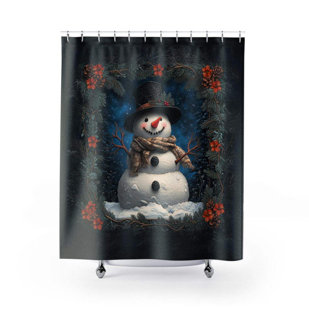 William Morris Inspired Snowman Shower Curtain: Christmas Winter Bath Decor