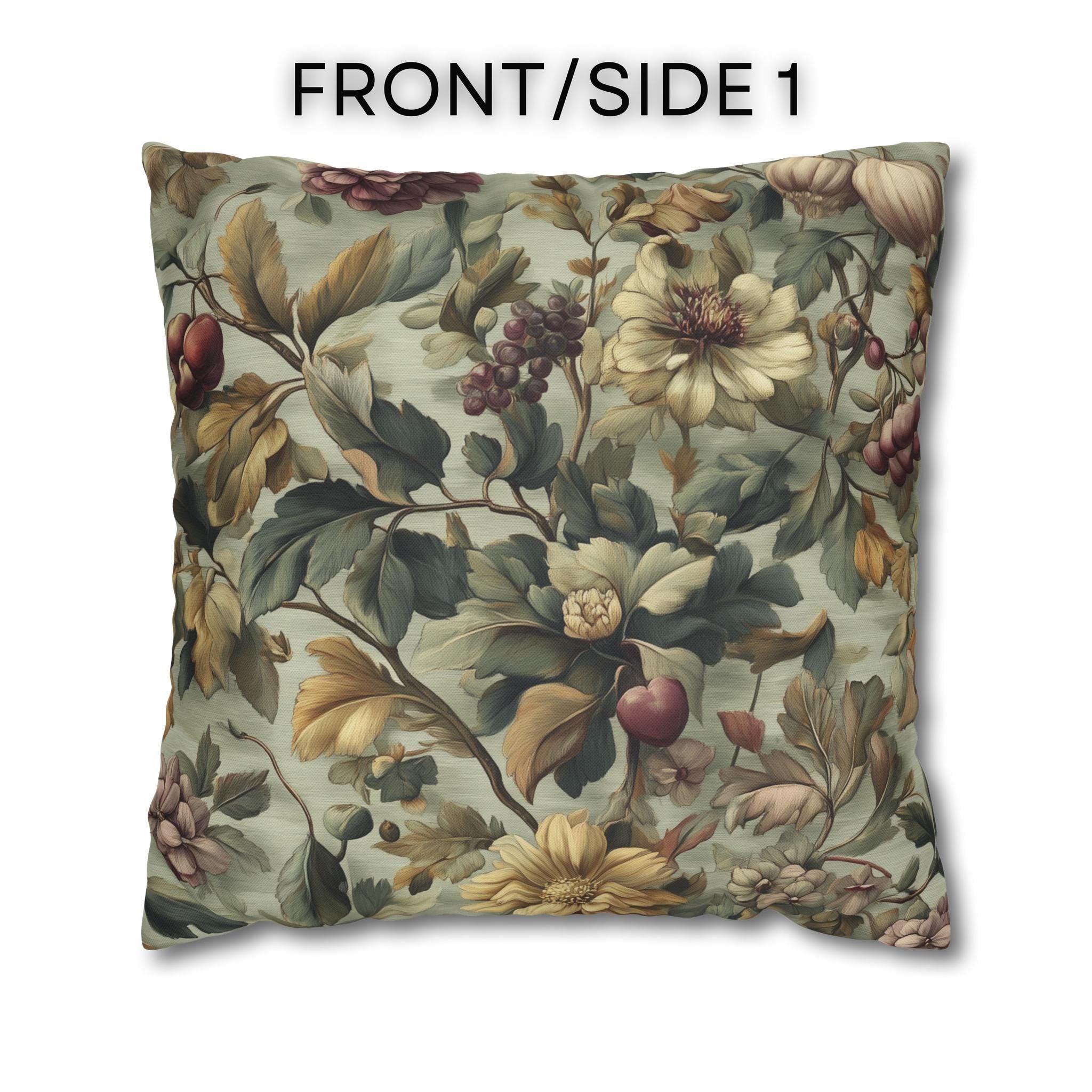Vintage-Inspired Fall Botanical Pillow Cover: Sage, Wine, Wheat Hues for Cozy Home Decor