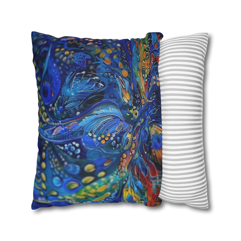 Peacock Feather Pillow Cover: Abstract Blues & Greens Artistic Design