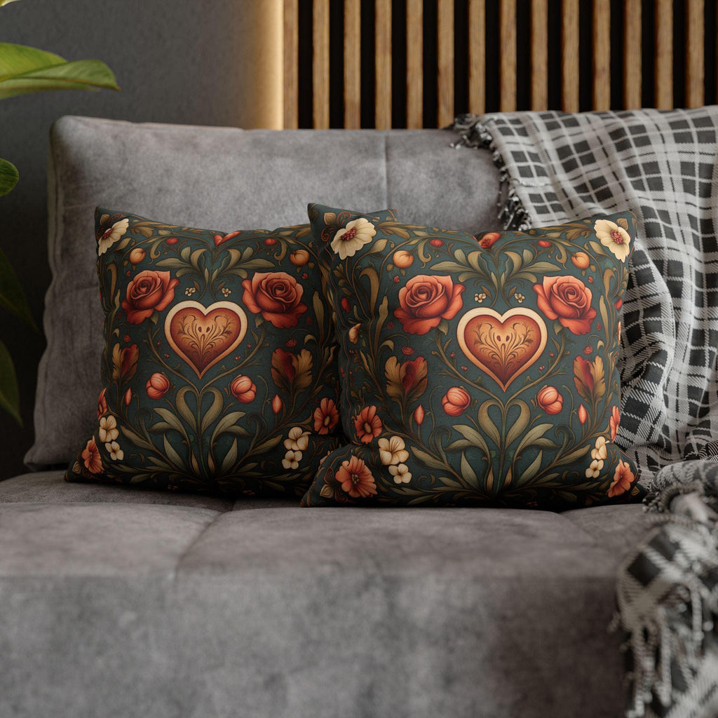 William Morris Inspired Valentines Heart Pillow Cover: Arts & Crafts Love Botanical