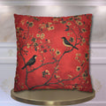 Chinoiserie Bird Pillow Cover: Crimson Floral Accent Cushion