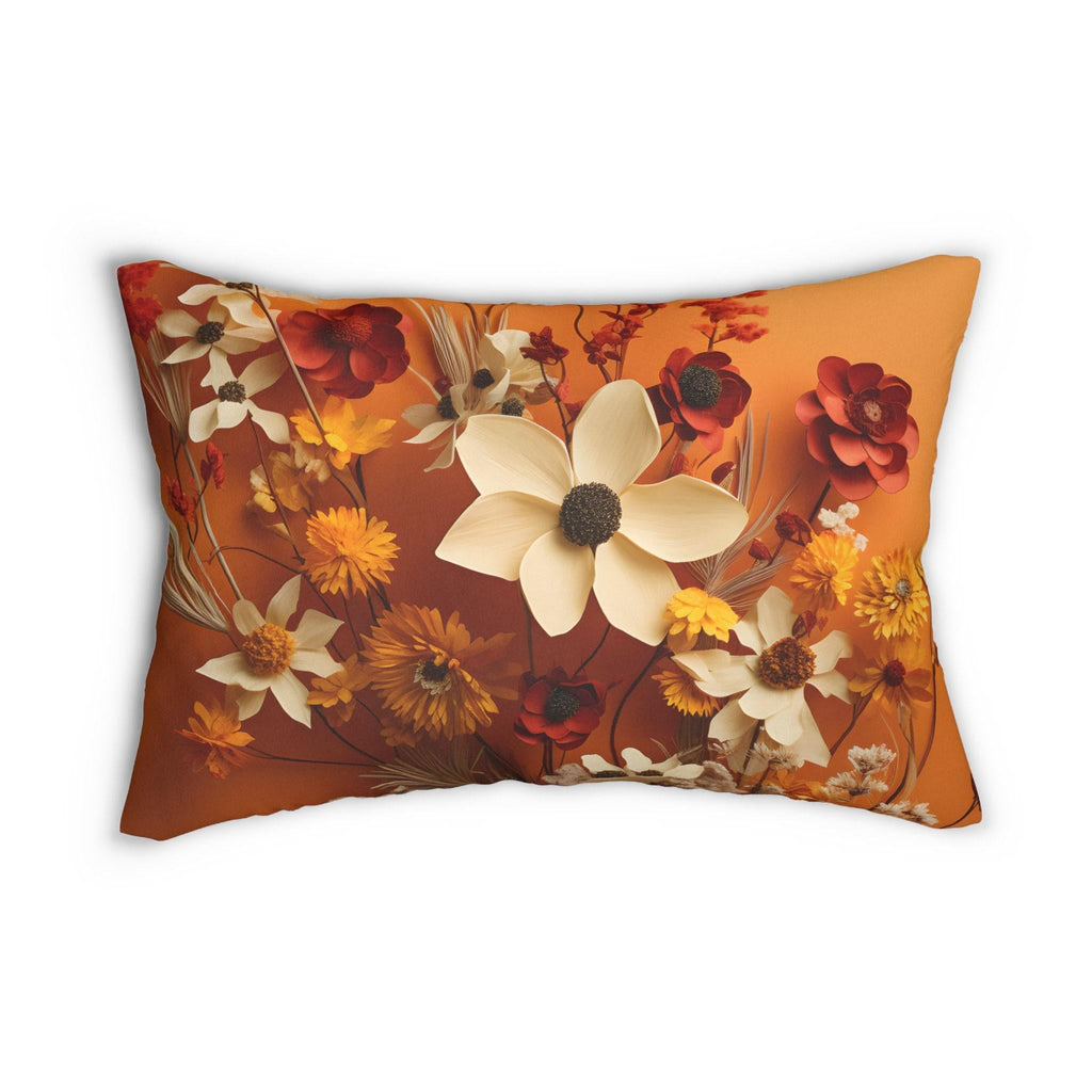 Autumn Wildflower Lumbar Throw Pillow - Rusty Orange Floral Decorative Cushion for Fall Home Decor