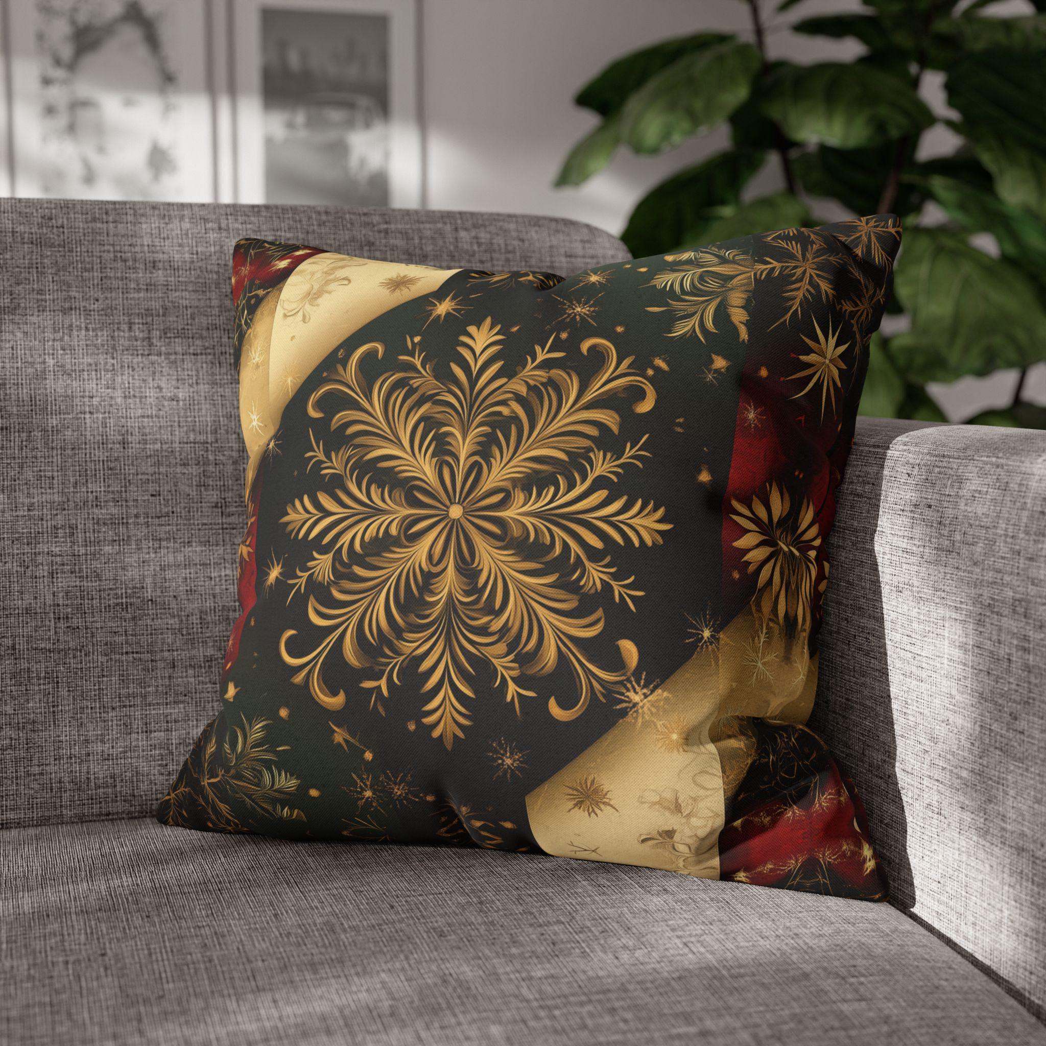Luxurious Holiday Pillow Cover: Gold Snowflakes on Multicolor Christmas Design for Elegant Home Decor