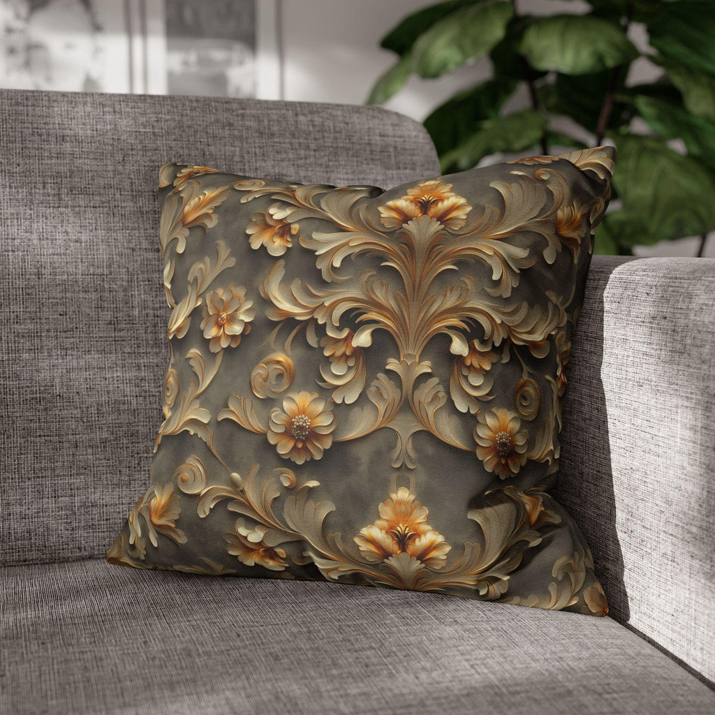 French Damask Pillow Cover, Golden Floral Elegant Home Decor