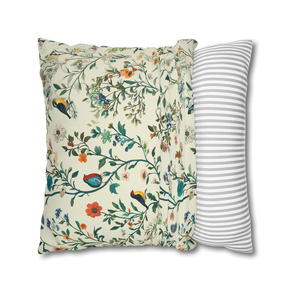Vintage Chinoiserie Bird Pillow Cover: Cream Floral Botanical Cushion
