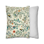Vintage Chinoiserie Bird Pillow Cover: Cream Floral Botanical Cushion