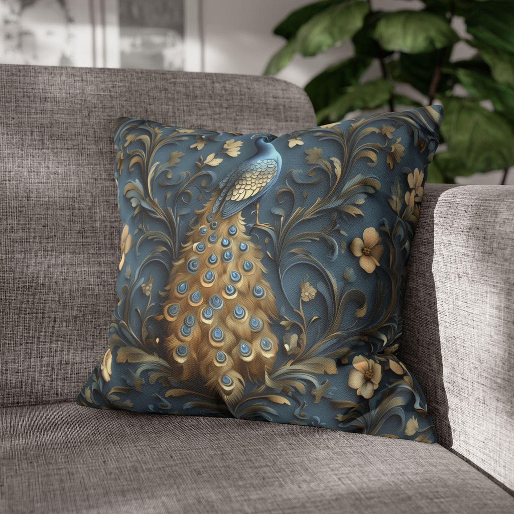 Elegant William Morris Peacock Pillow Cover: Vintage Arts and Crafts Blue Gold Bird Cushion
