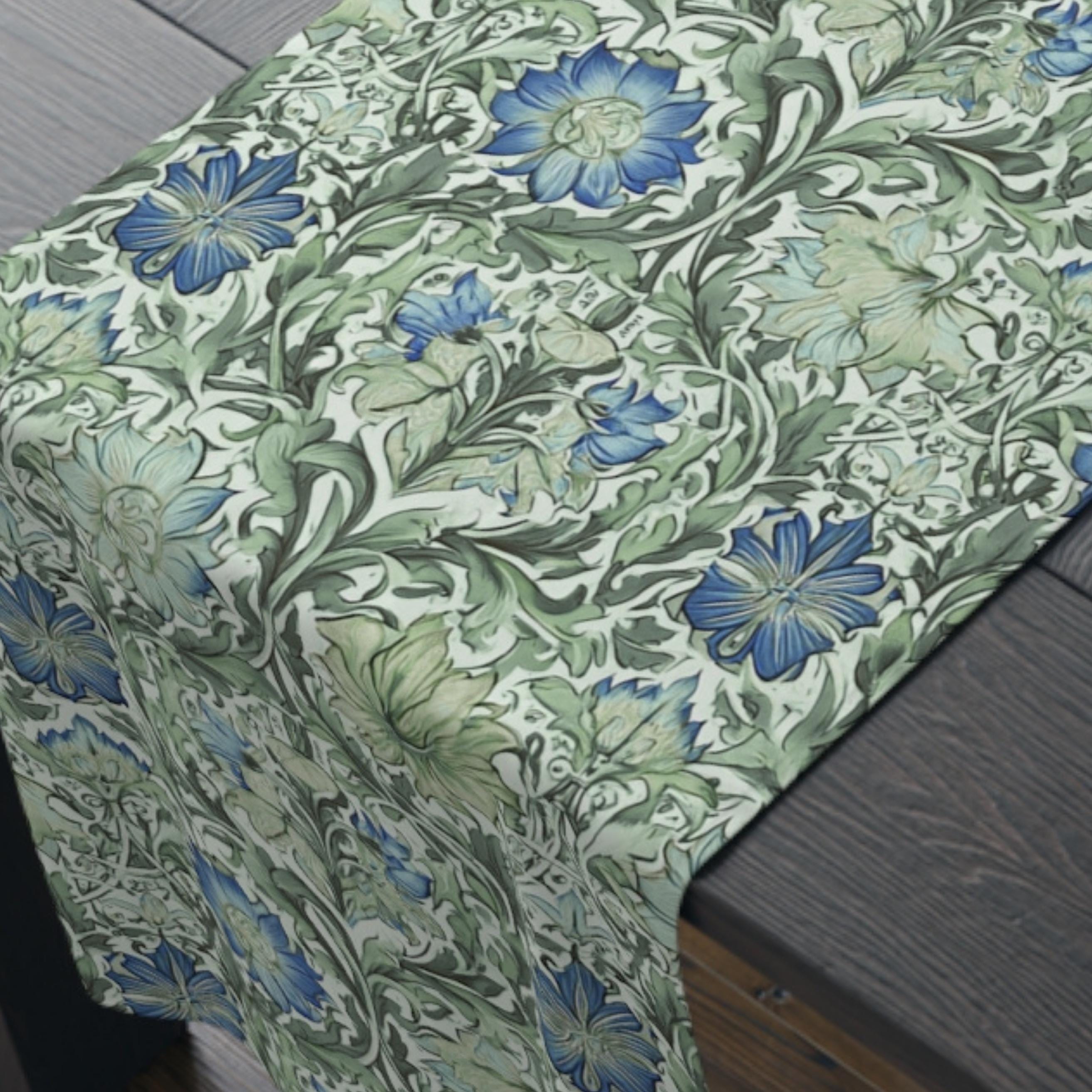 William Morris inspired table runner: Sage and Blue Floral Vine