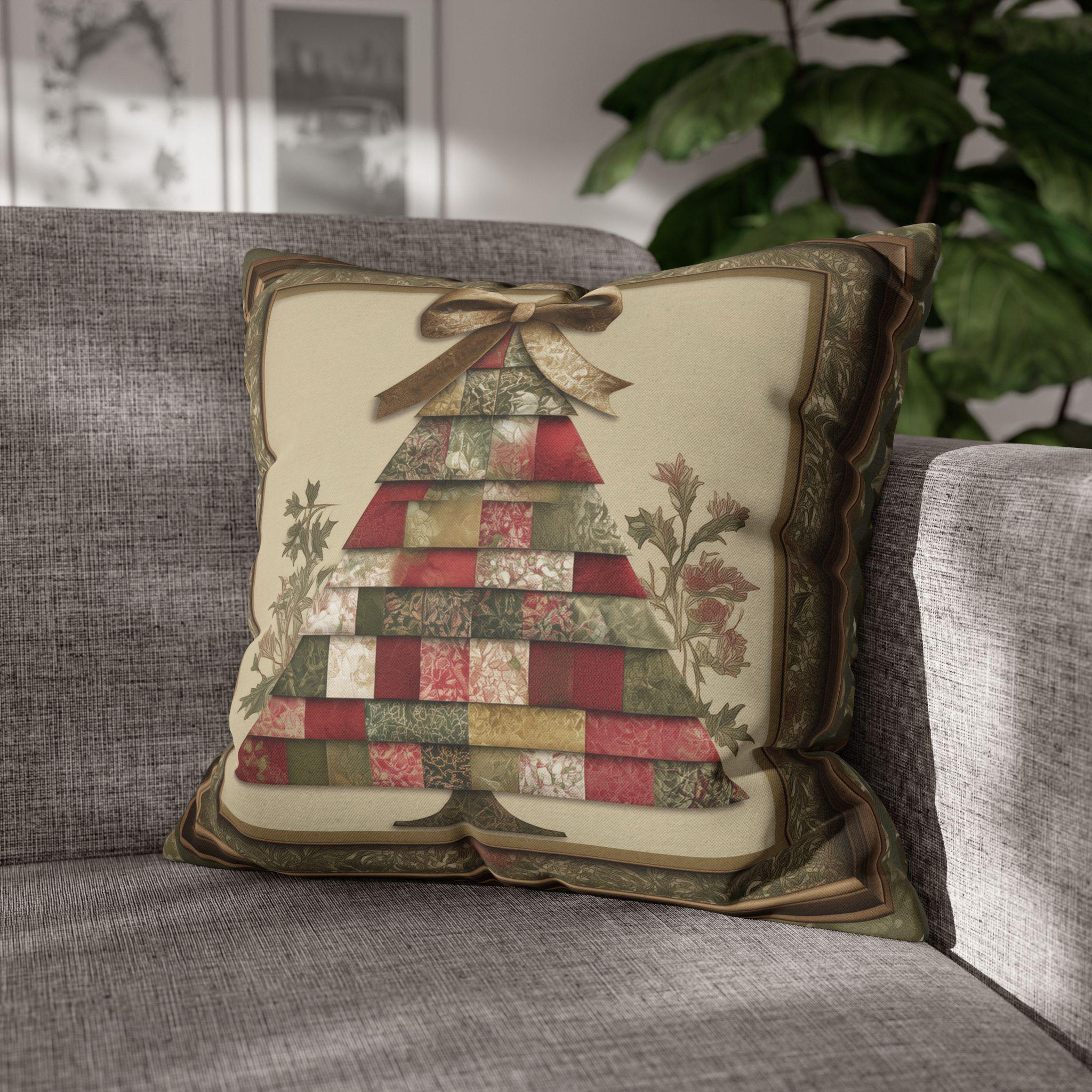 William Morris Inspired Christmas Tree Pillow Cover: Quilted Look with Botanicals