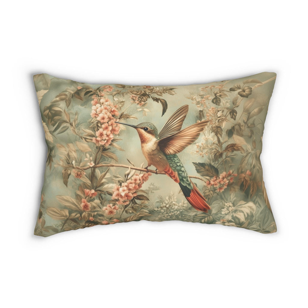 William Morris Botanical  Lumbar Pillow: Sage Blush Teal Hummingbird Arts & Crafts Accent