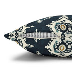 Traditional Ikat Style Pillow Cover | Dark Blue, White, Mustard Yellow | Geometric Design