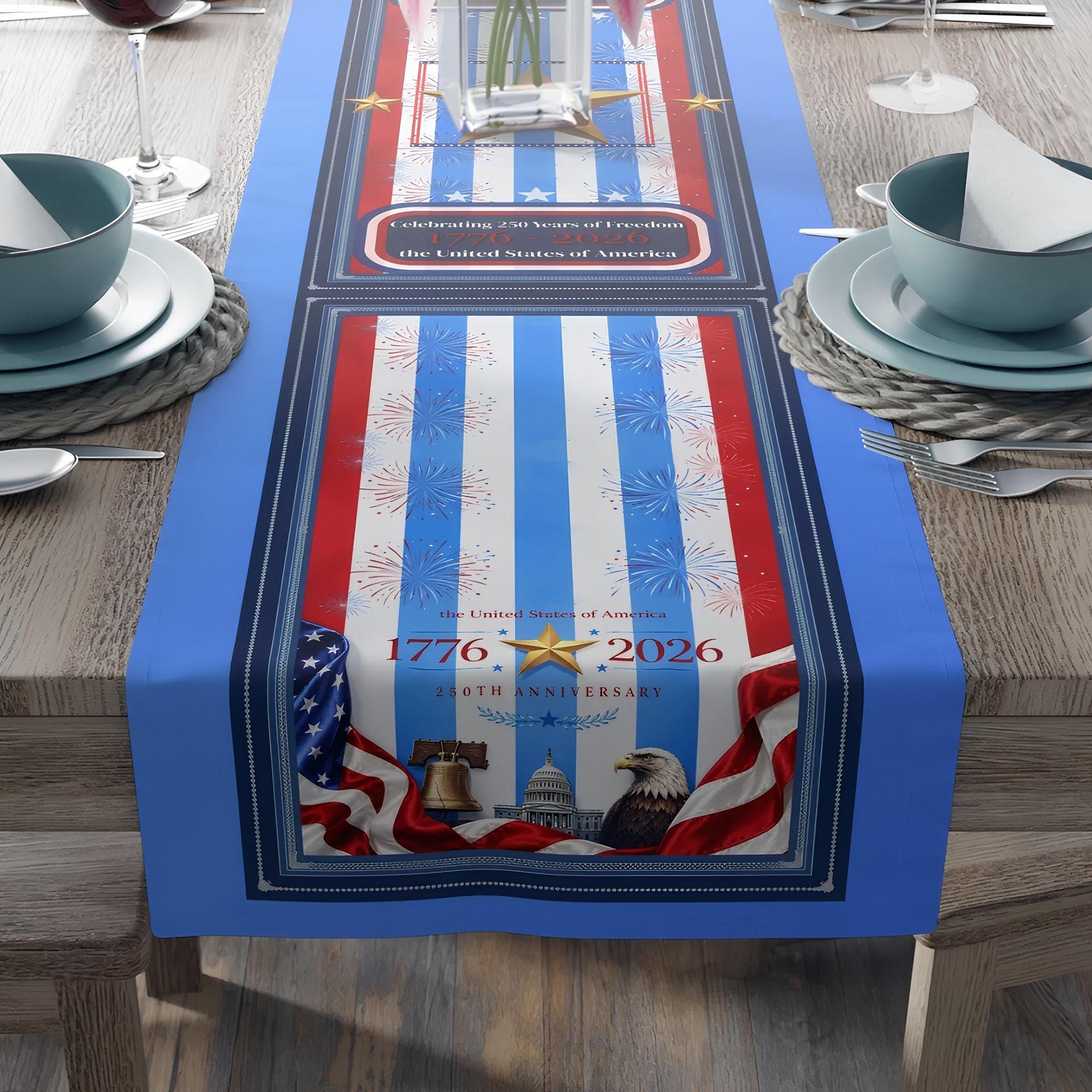Patriotic Striped Table Runner: America 250th Anniversary Limited Edition