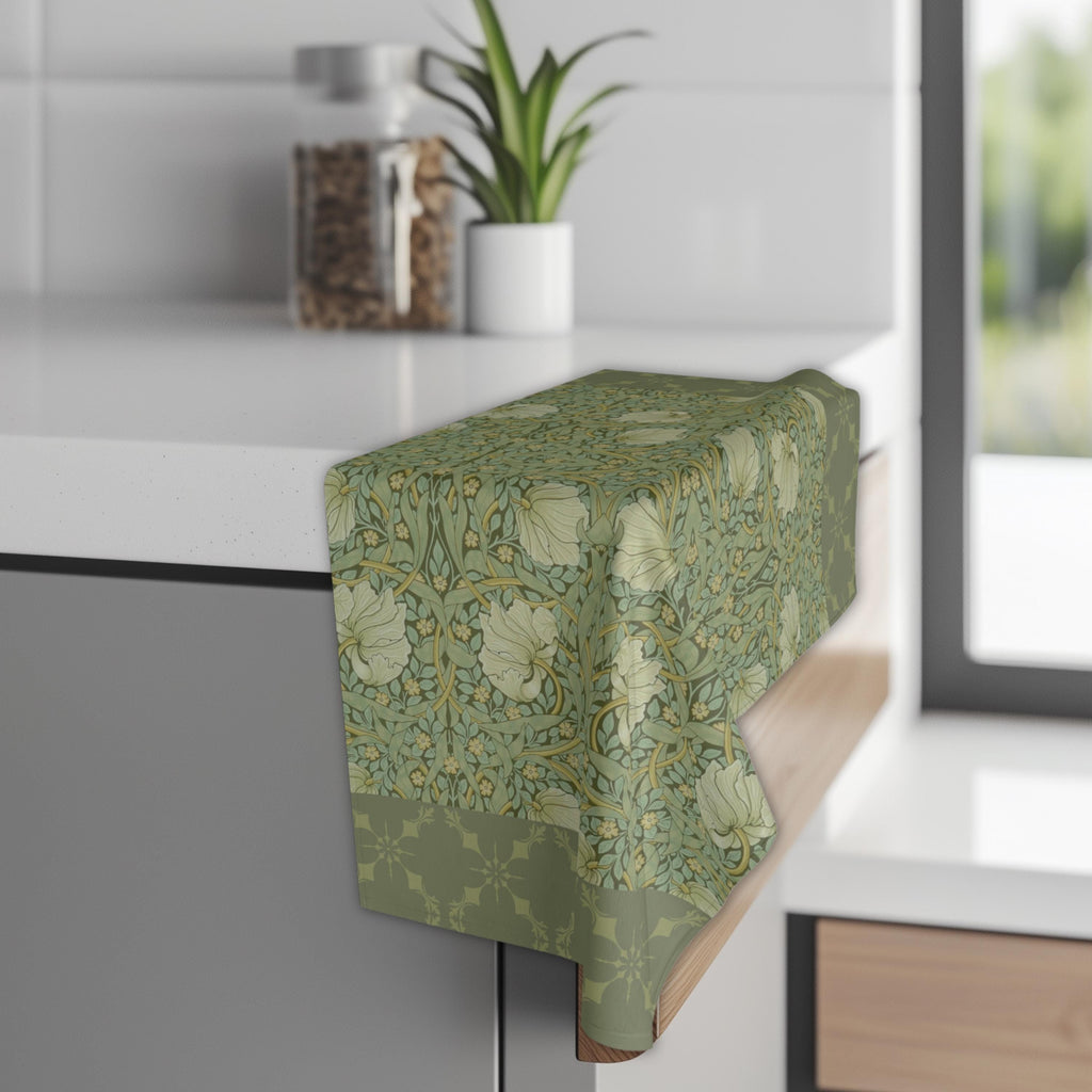 William Morris Pimpernel Hand Towel: Vintage Inspired Botanical Green Art Nouveau