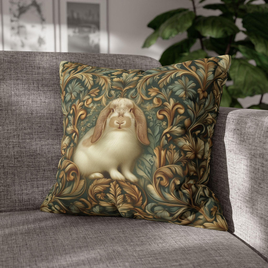 William Morris Woodland Botanical Pillow Cover: American Fuzzy Lop Rabbit