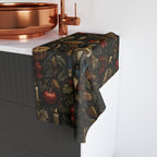William Morris Christmas Nutcracker Hand Towel: Charcoal Red & Gold Holiday Botanical Kitchen Decor