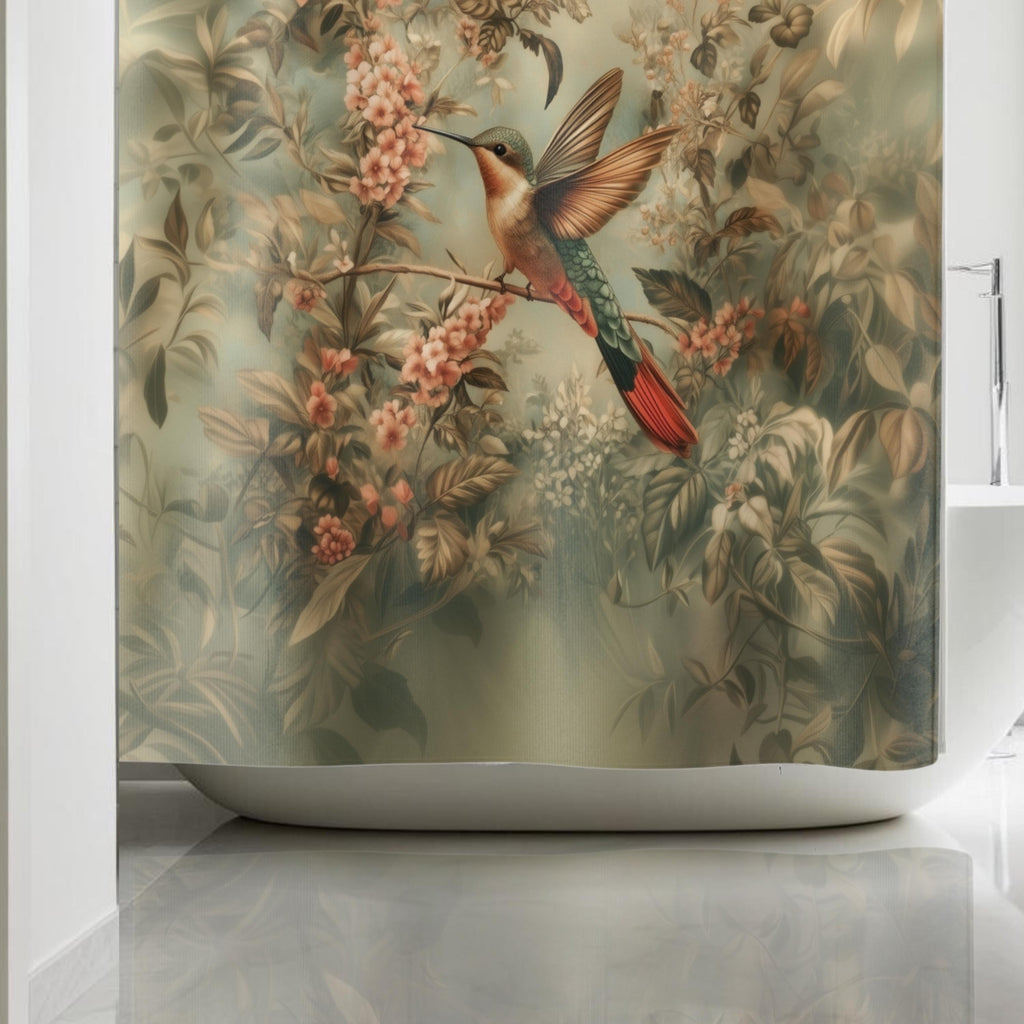 William Morris Hummingbird Shower Curtain: Botanical Arts & Crafts Design