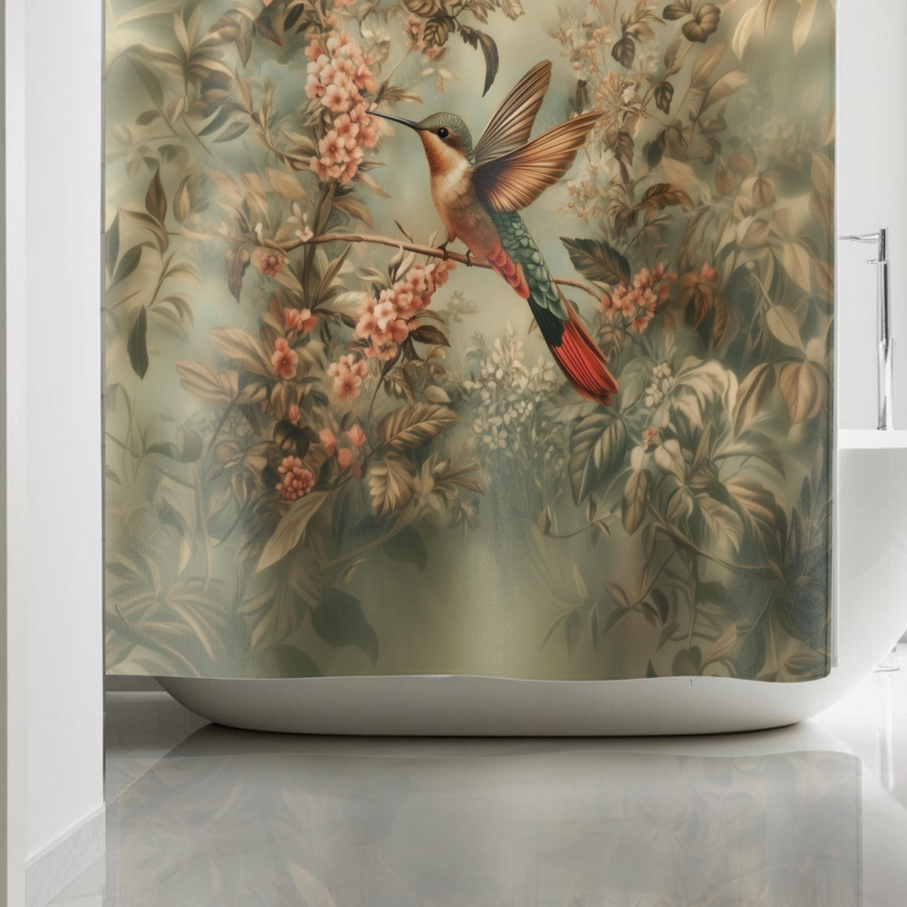 William Morris Hummingbird Shower Curtain: Botanical Arts & Crafts Design