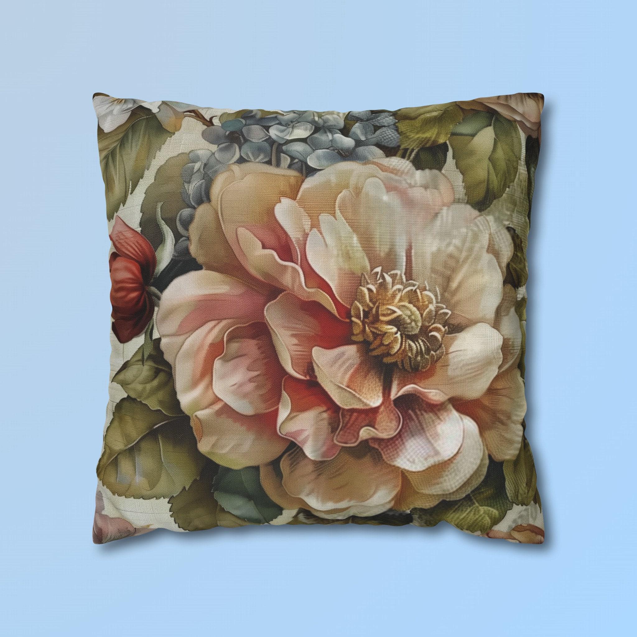 Vintage Inspired Floral Pillow Cover  Blush Pink and Cream Blossoms Elegant Home Decor