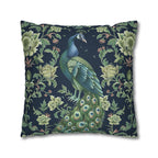 Peacock and Floral Pillow Cover | Elegant Navy Blue Background | Nature-Inspired Home Decor