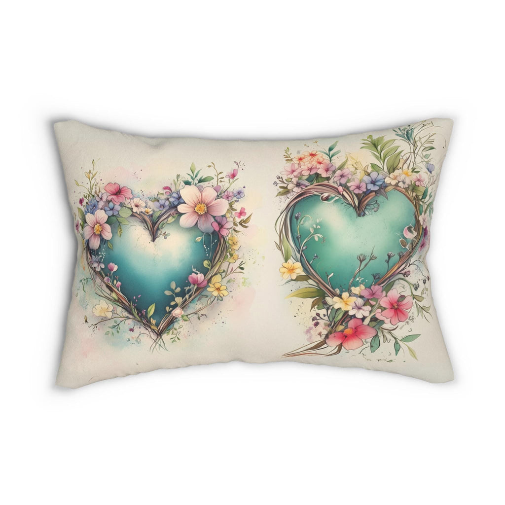 Floral Heart Wreath Lumbar Pillow: Romantic Home Decor Cushion