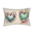 Floral Heart Wreath Lumbar Pillow: Romantic Home Decor Cushion