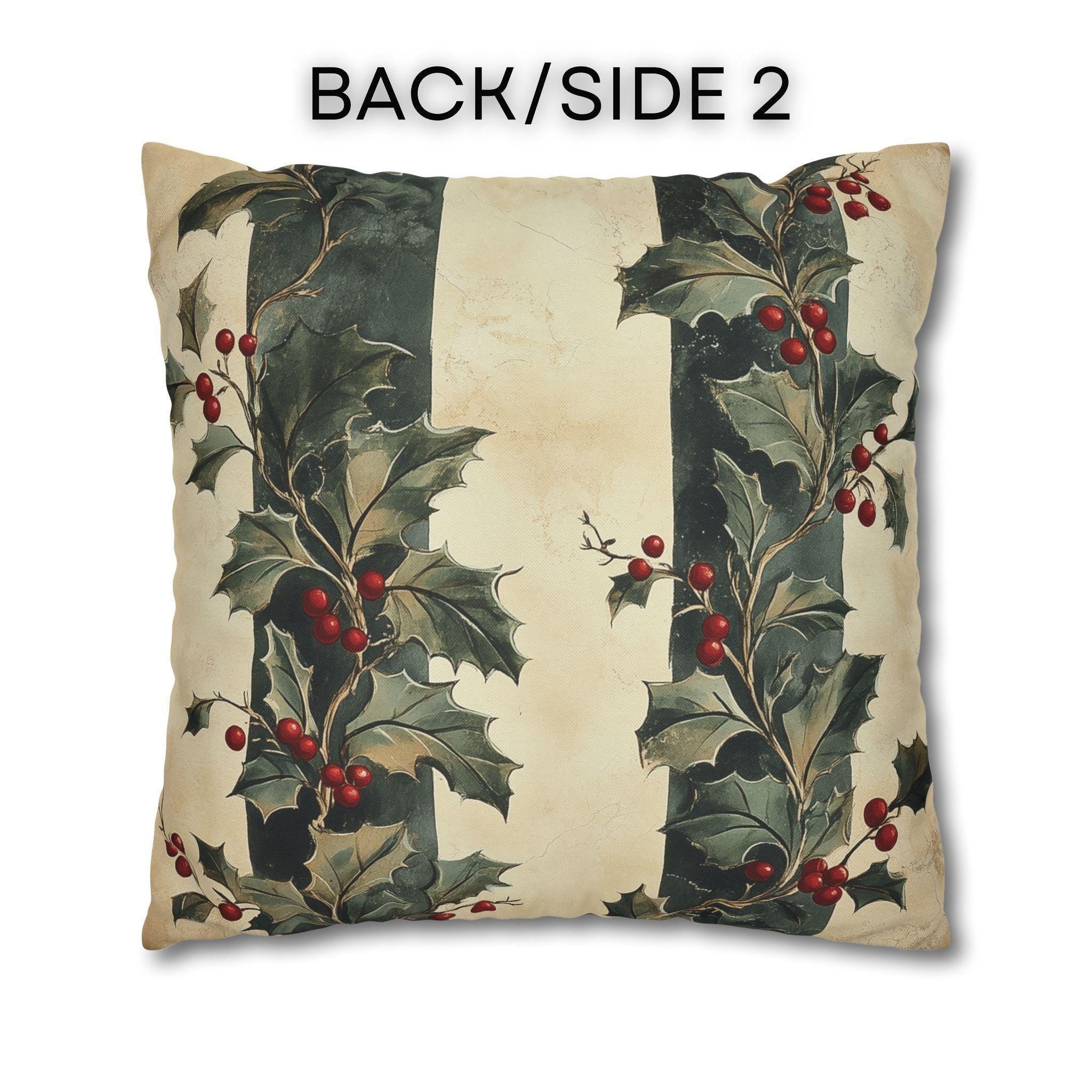 Holly & Stripes Pillow Cover: Vintage Style Christmas Botanical Holiday Accent