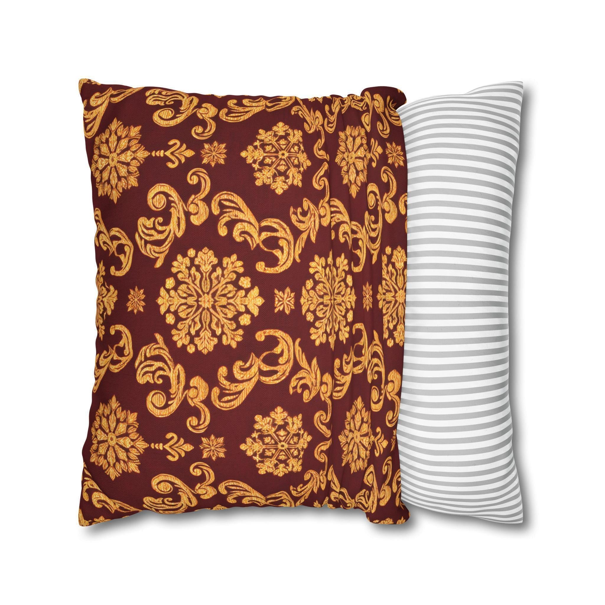 Elegant Golden Snowflake Pillow Cover: Deep Red Regal Holiday Accent