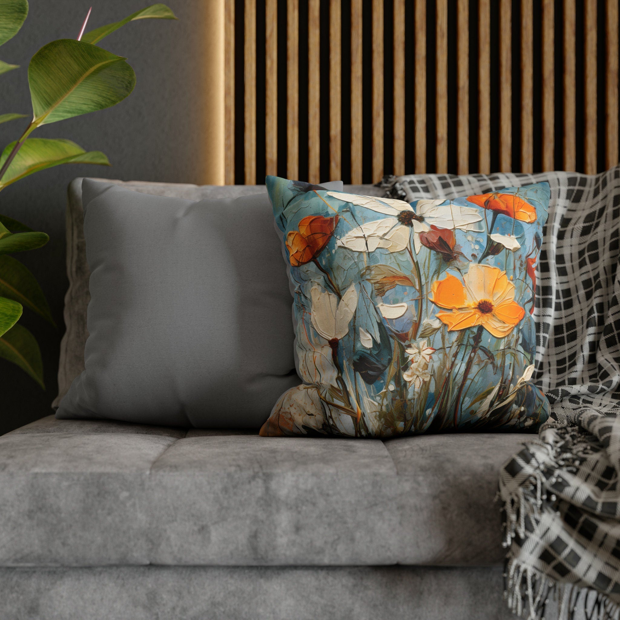 Vintage-Inspired Blue Wildflower Throw Pillow - Limited Edition Oil Painting Style Floral Decor