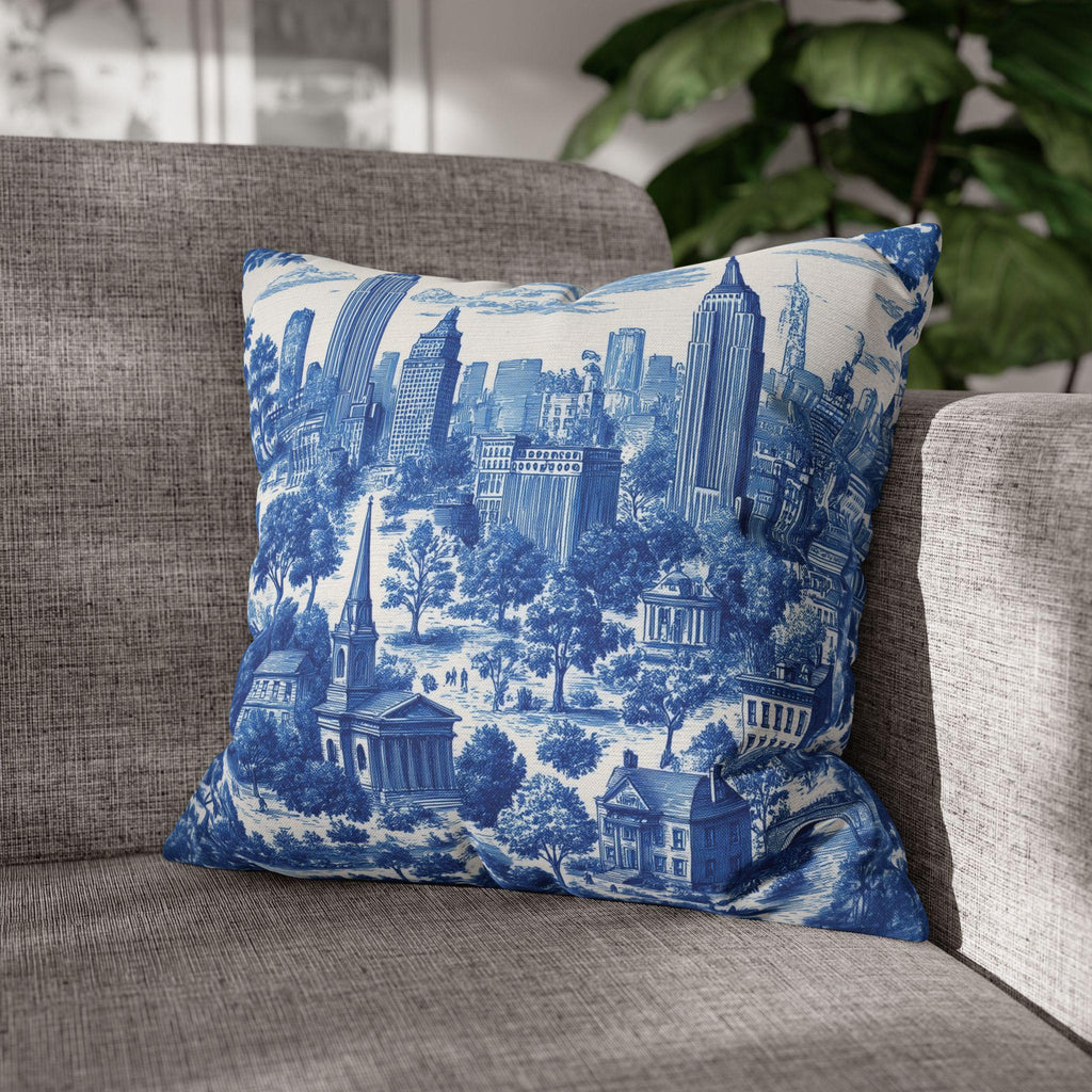 NYC Toile Pillow Cover: Blue & White French Country Urban Design
