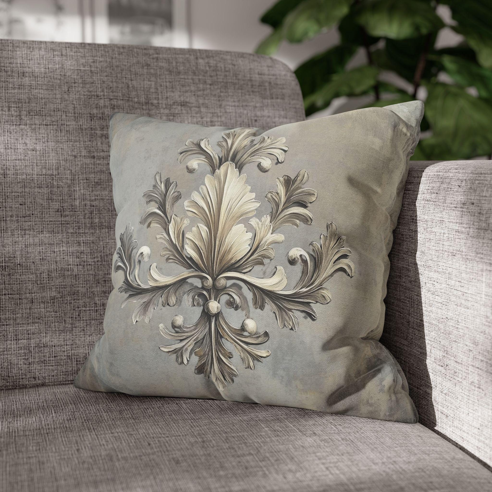 Rococo Acanthus Leaf Pillowcase, Elegant Beige Cream & Gray Classical European Art Inspired