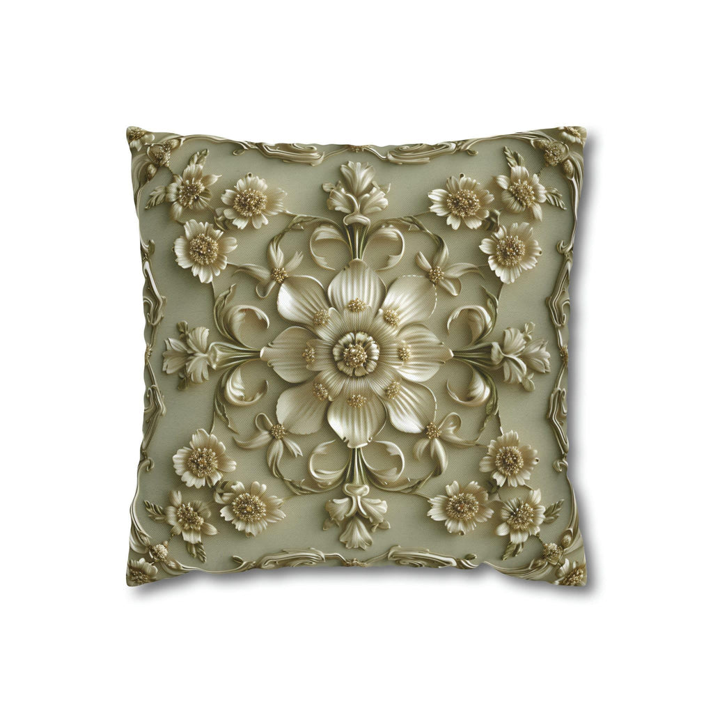 French Floral Pillow Cover: Sage Green & Gold Bloom Cushion