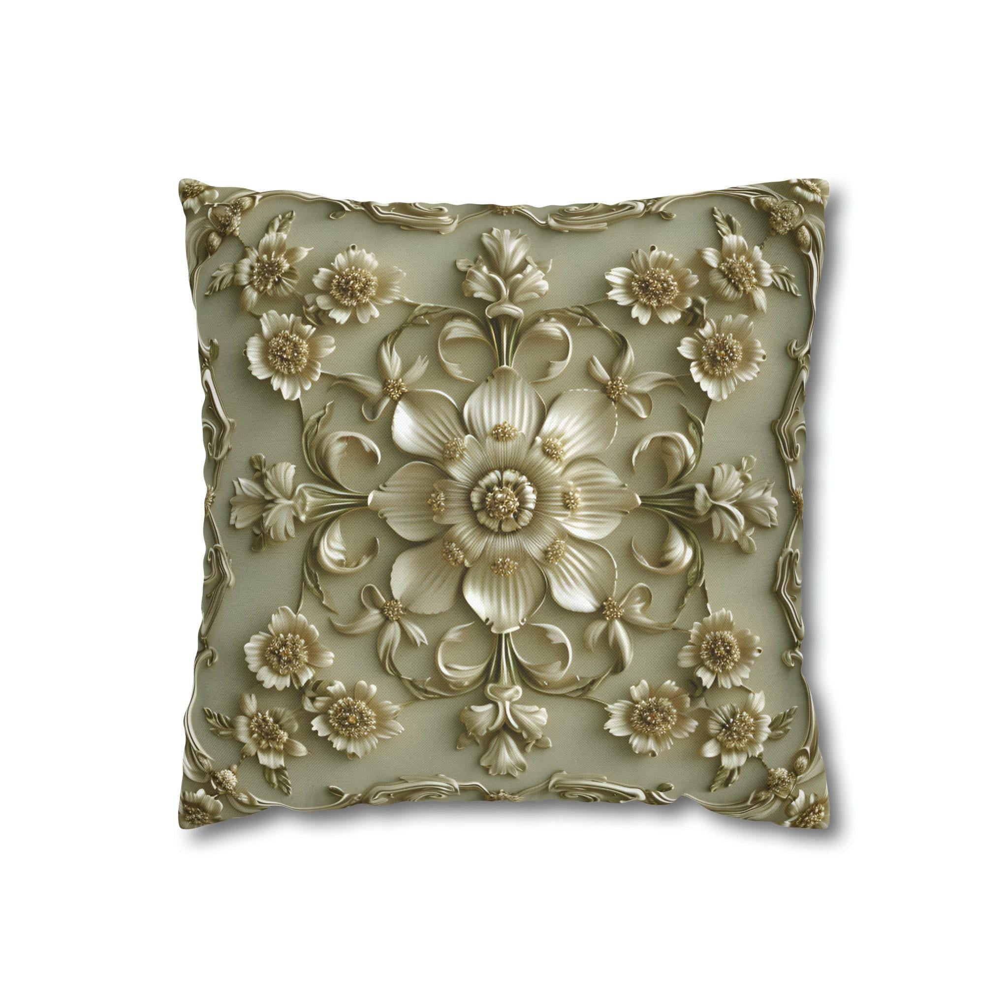 French Floral Pillow Cover: Sage Green & Gold Bloom Cushion