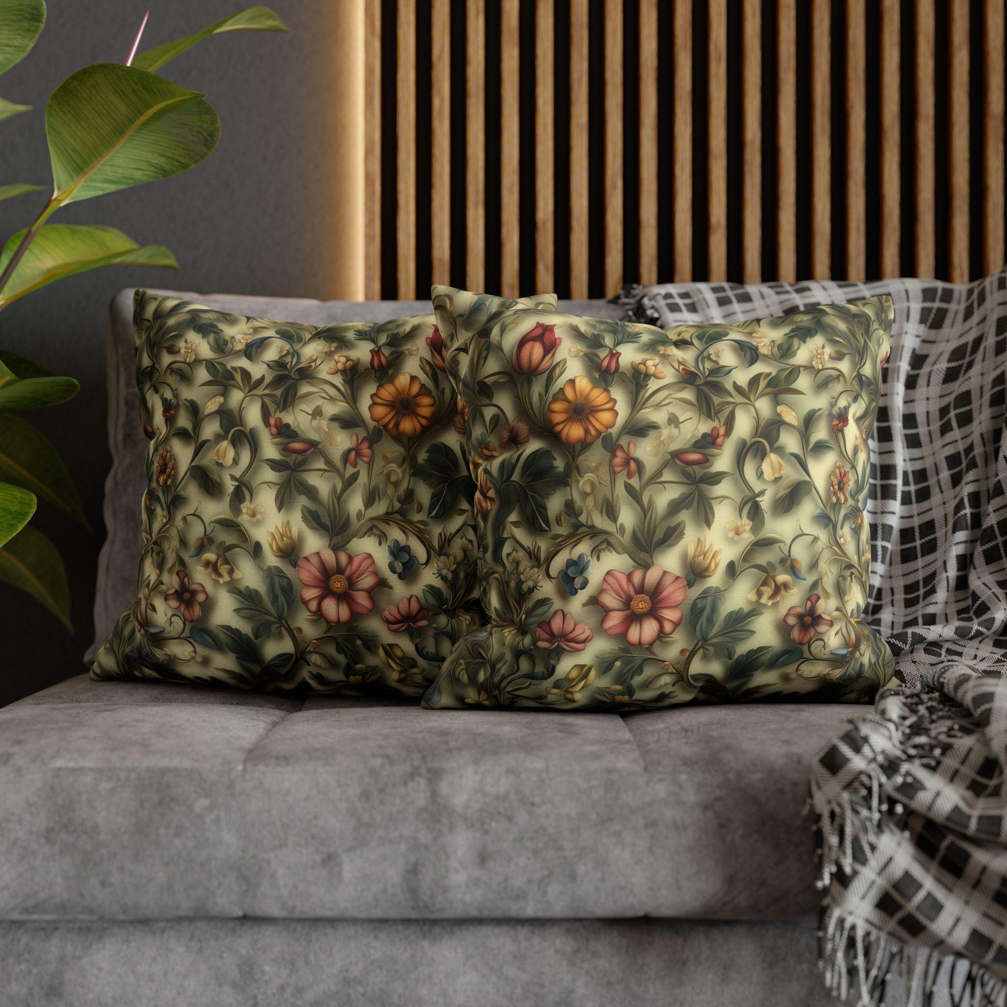 William Morris Botanical Tapestry Pillow Cover: Vintage Floral Garden Cushion for Cozy Home Decor