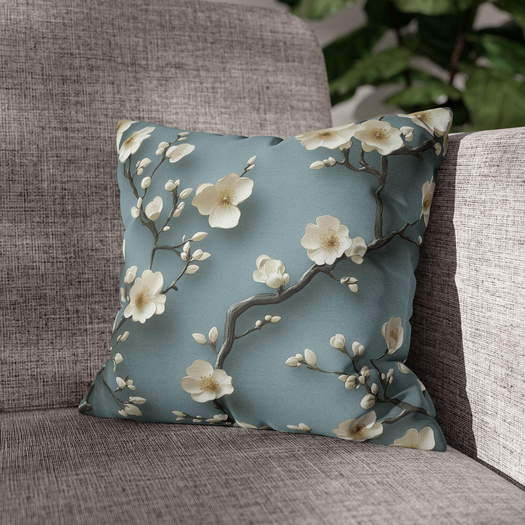 Elegant Chinoiserie Pillowcase: Blue-Teal Gradient Cherry Blossom Design for Home Decor