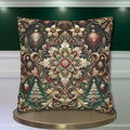 Baroque Christmas Square Pillow Cover, Gold Red Green Ornaments, Vintage Style Luxury Design Pillowcase