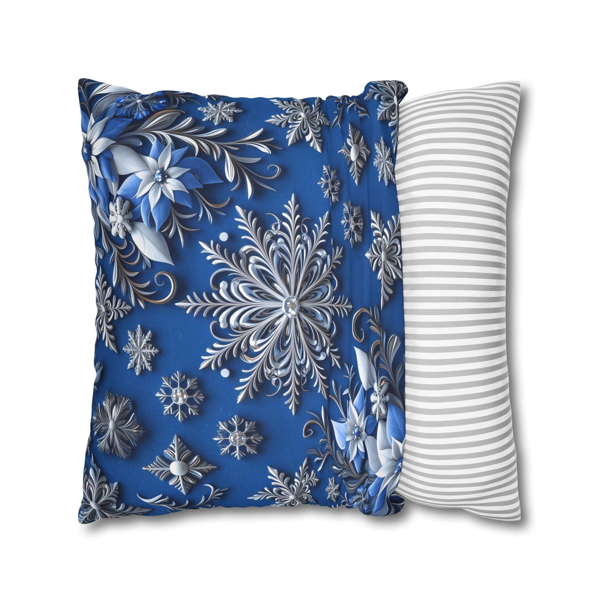Winter Snowflake Square Pillowcase, Blue Decorative Pillow Cover, Christmas Holiday Home Decor