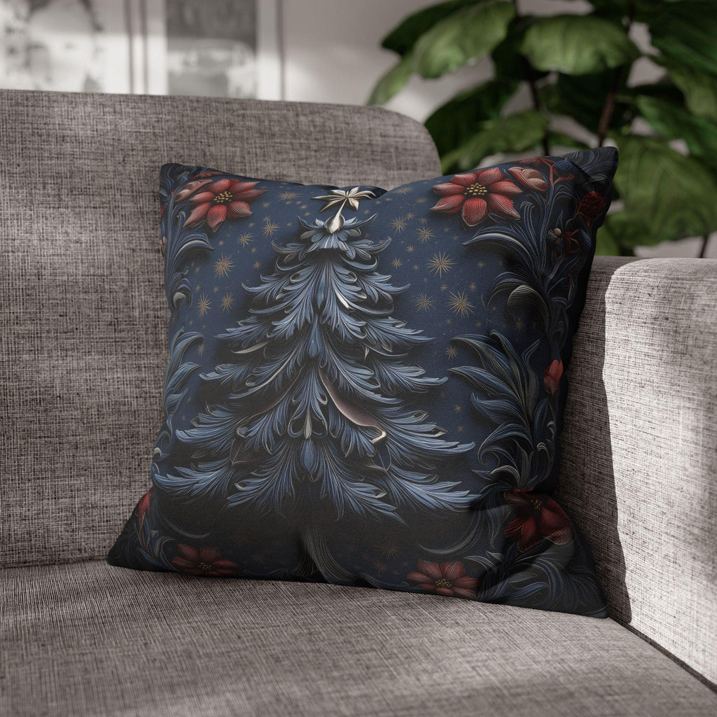 William Morris Christmas Pillow Cover: Silver Tree, Blue & Red Holiday Decor