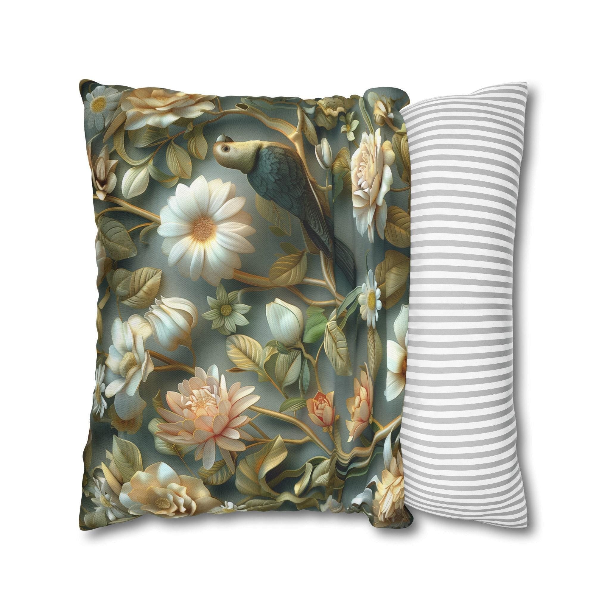 William Morris Pillow Cover | Green Conure, Floral Bird Art