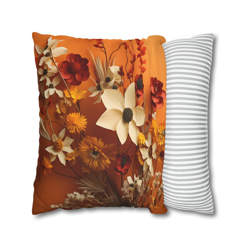 Autumn Wildflower Pumpkin Throw Pillow: Fall Decor, Sofa or Bed