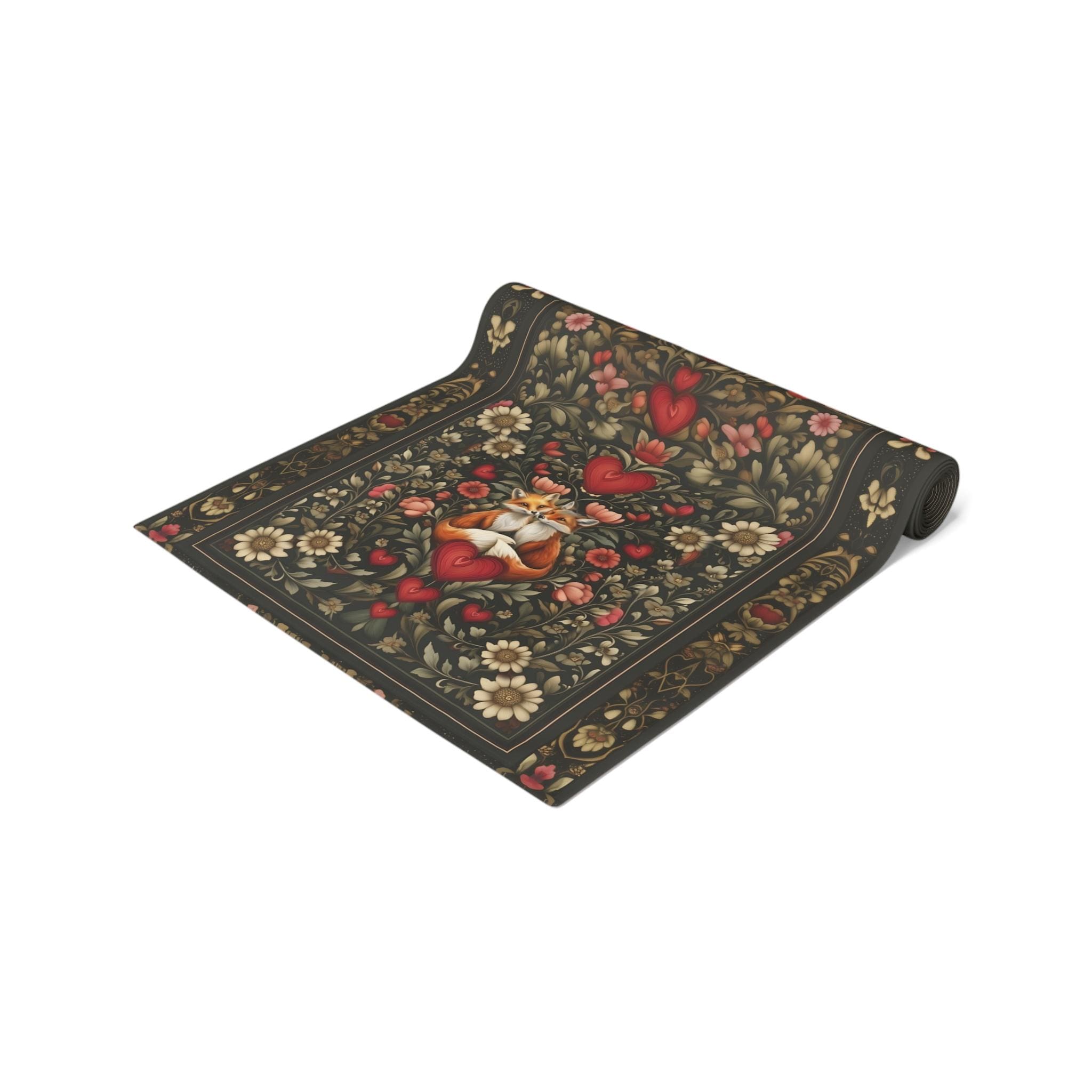 William Morris Inspired Table Runner: Fox Love Botanicals & Hearts Design