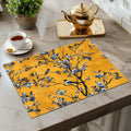 Chinoiserie Bird Placemat: Golden Yellow & Blue Floral Cotton Twill
