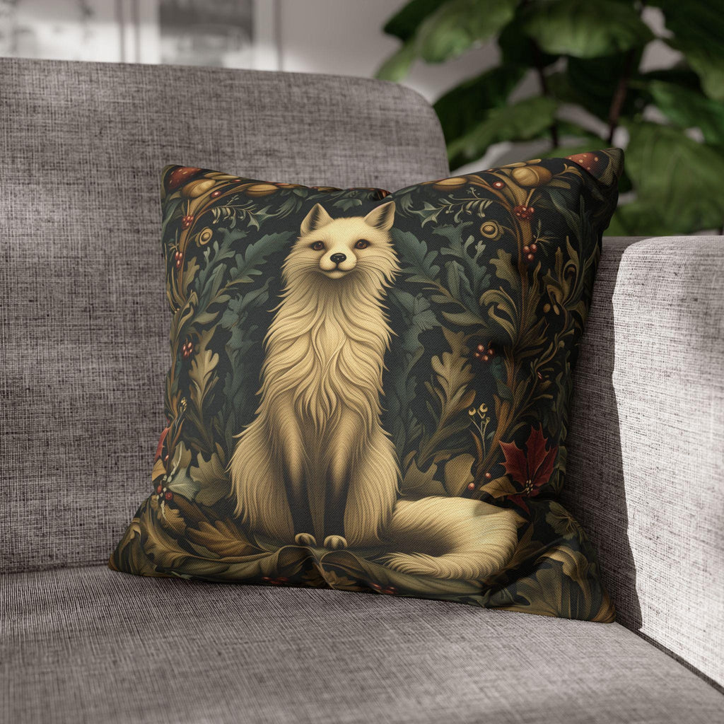 Arctic Fox Winter Pillow: William Morris Inspired Luxe Holiday Cover