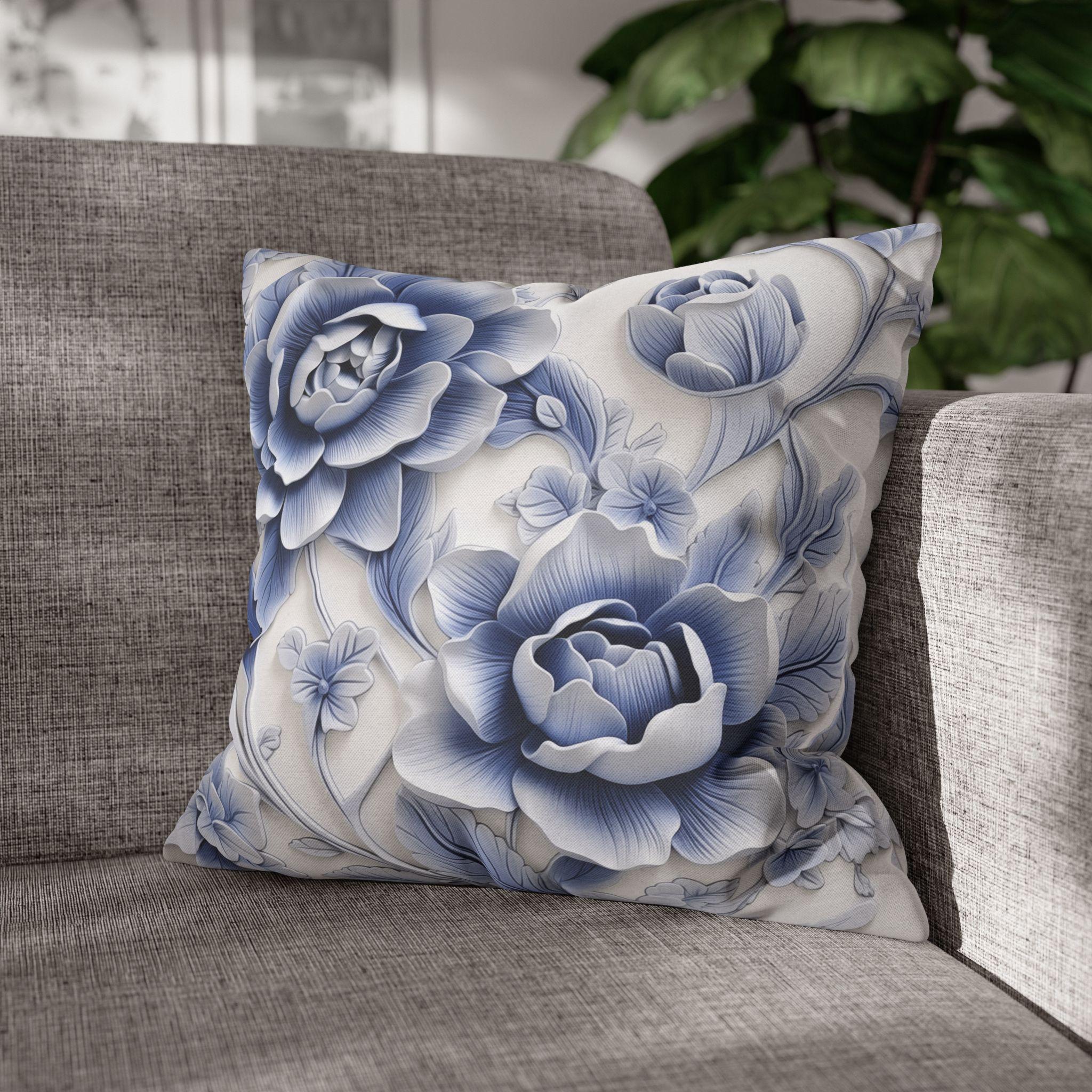 Elegant Blue & White Chinoiserie Peony Pillowcase: Asian-Inspired Floral Cushion Cover for Home Decor
