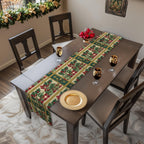 Gingham & Holly Christmas Table Runner: Classic Vintage Holiday Style with Stripes