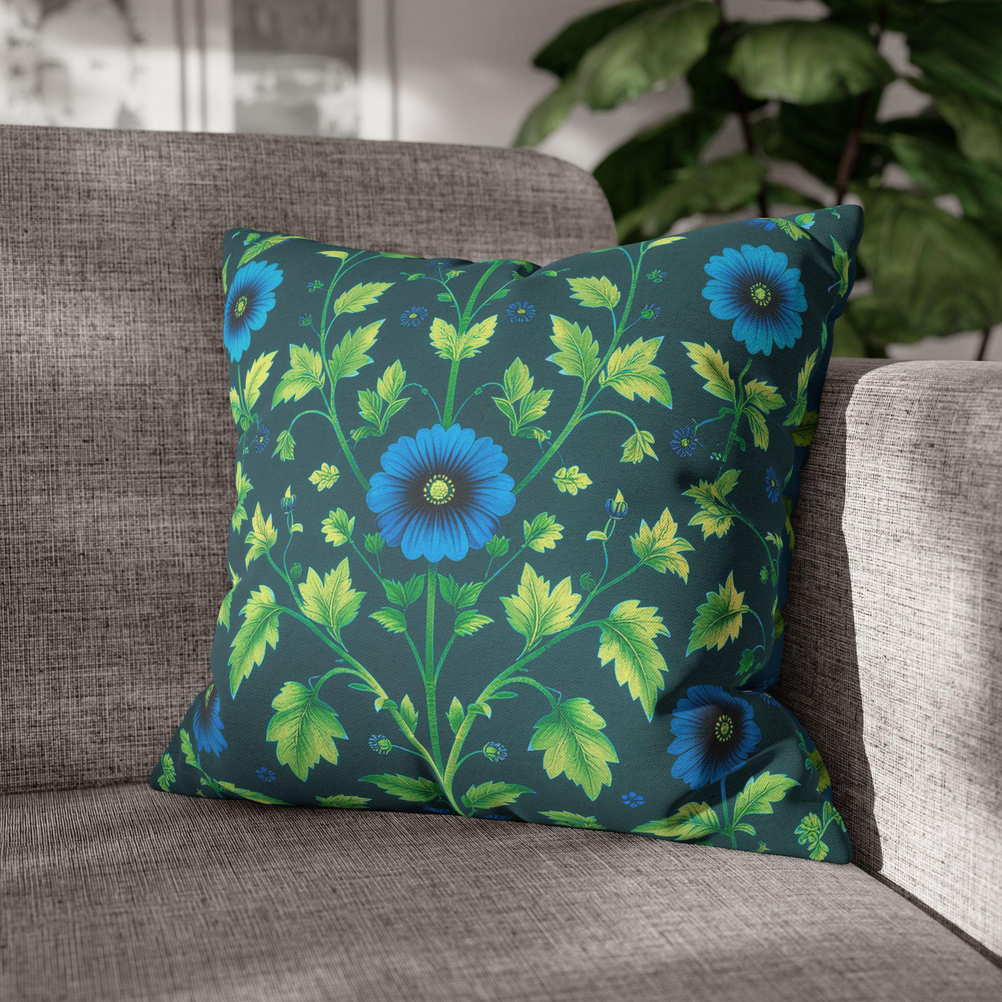 Reversible William Morris Pillow Cover: Teal & Aqua Floral Botanical Design