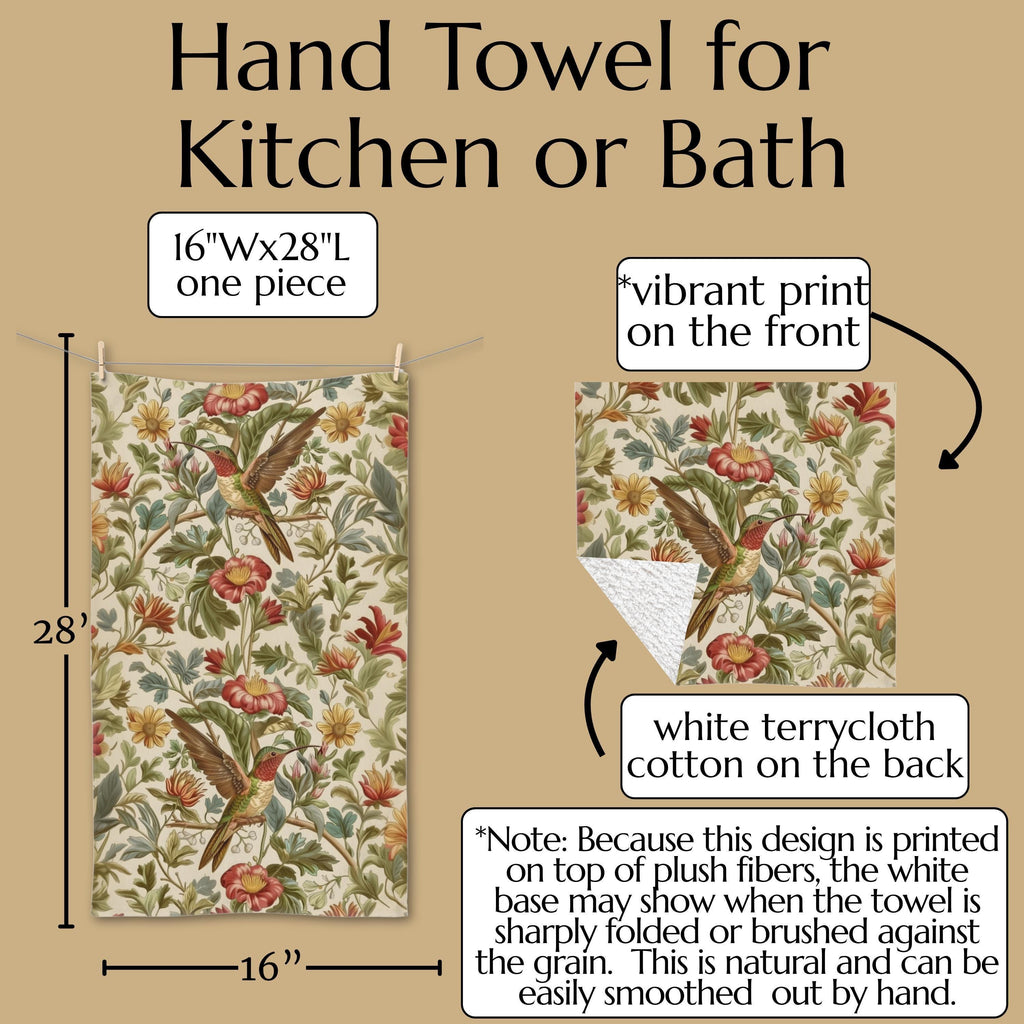 William Morris Hummingbird Floral Hand Towel: Vintage Style Botanical Accent